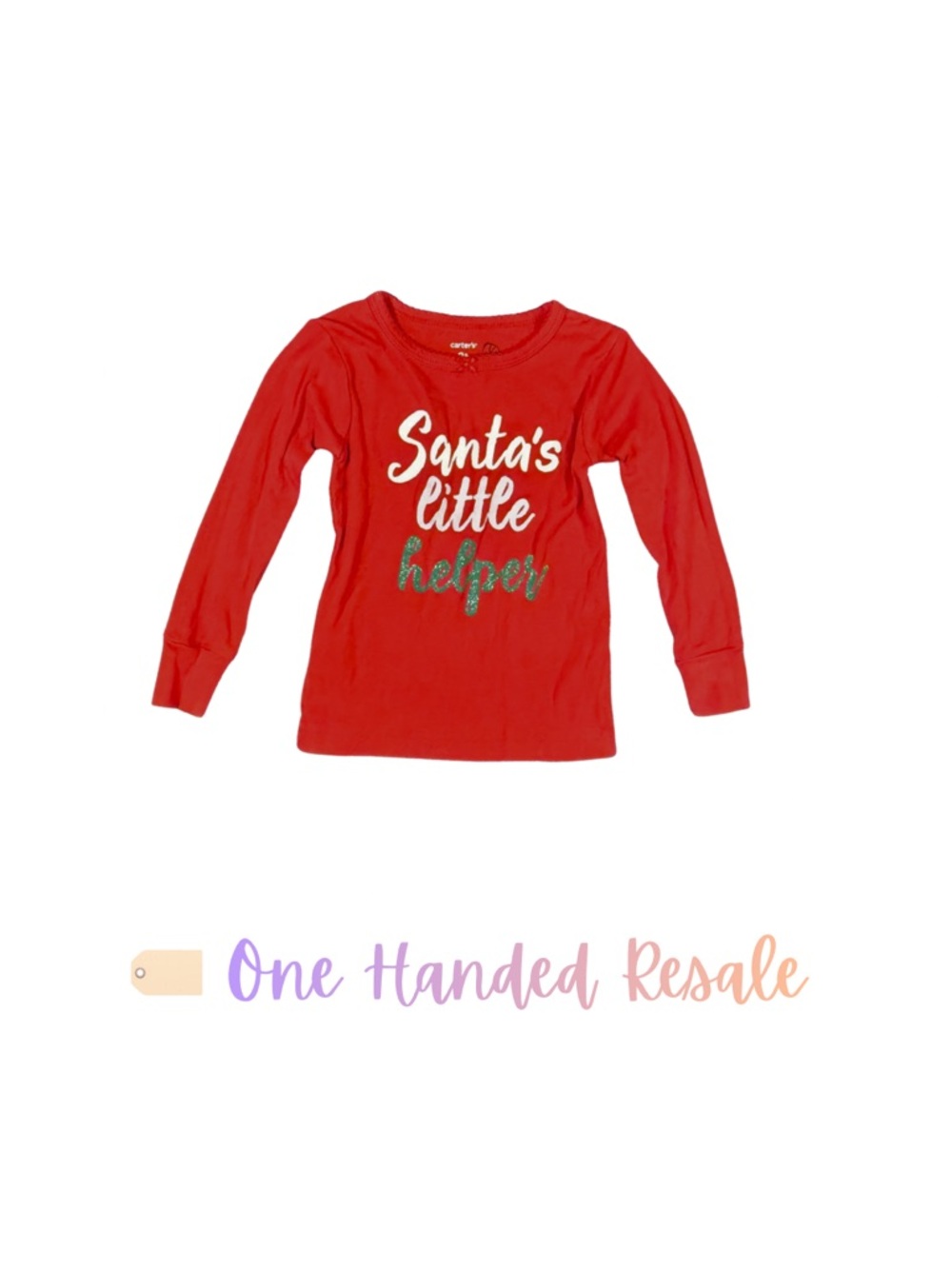 🦌 Carter's Kids Red Santa's Little Helper Unisex Pajama Shirt NAME STAMPED 2T
